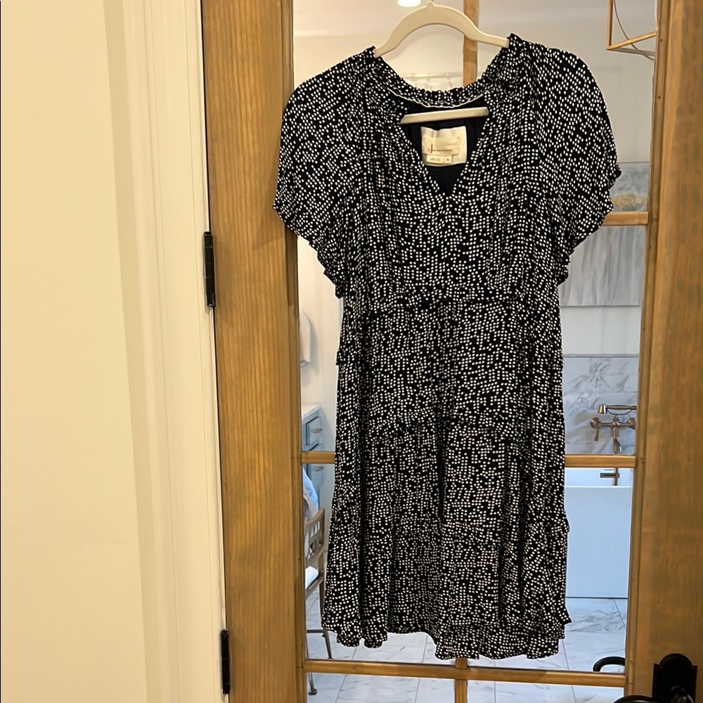 Anthropologie Navy and White Polka Dot Blouse